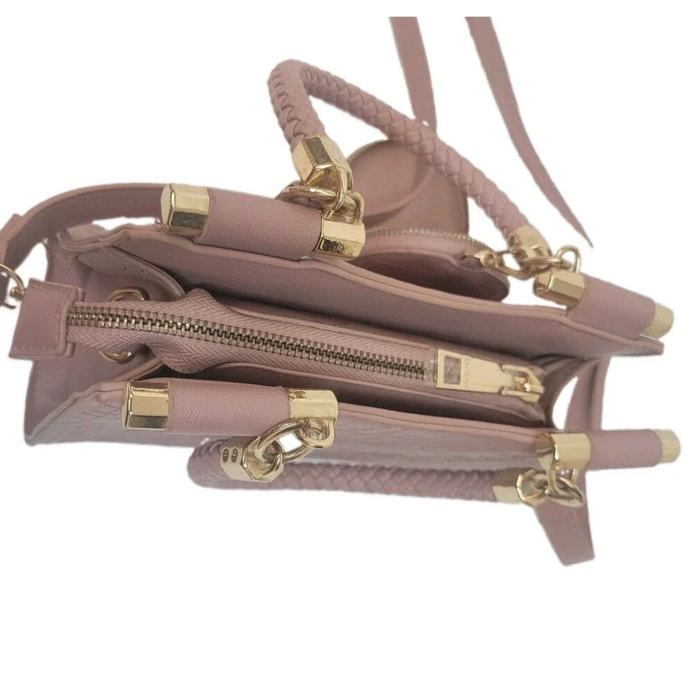 Bebe Los Angeles Blush Pink Embossed Logo Satchel Crossbody Bag Coin Purse
